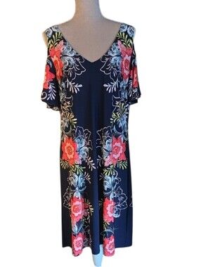 Clearence - MSK Midi Dress with Red & Blue Floral Print